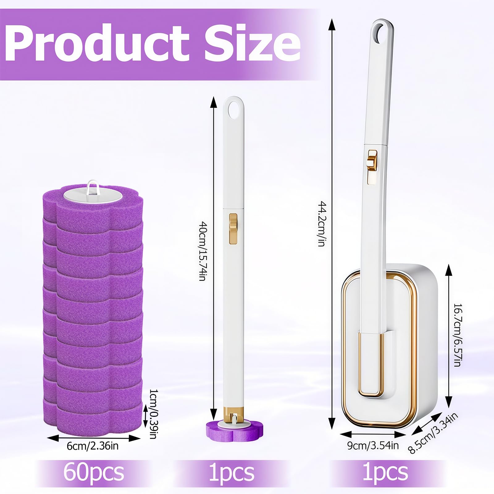Kisizity Disposable Toilet Brush with 60 Refills, Purple Toilet Wand Kit