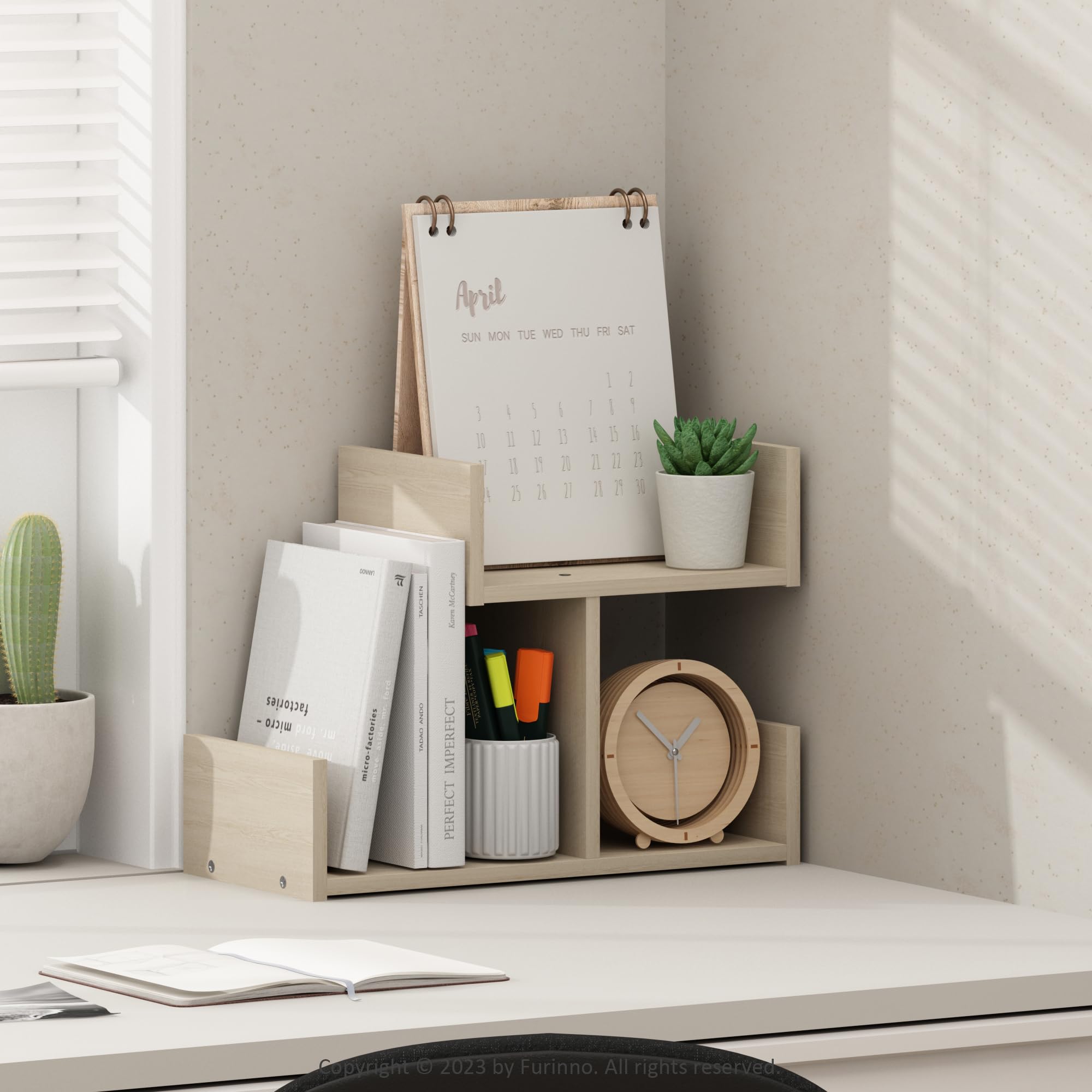 Furinno Desktop Storage Organizer, Engineered Wood, Bauhaus Oak, 3 compartments