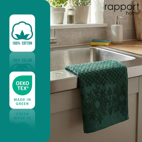 Rapport Home Versailles Jacquard Hand Towels 2 Pack - Jade Green, 50x85cm
