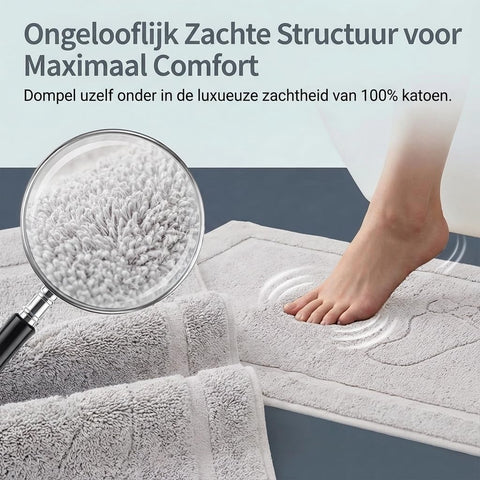 Komfortec Bath Mat 2 pcs,%100 Coton & 800 g/m², Washable, Absorbent, Quick Drying, 50 x 80 cm, White
