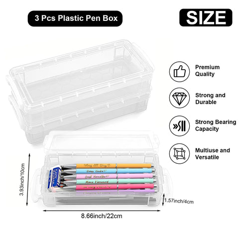 DARUITE Pencil Box, 3 Pack Pen Storage Organiser with Snap Tight Lid