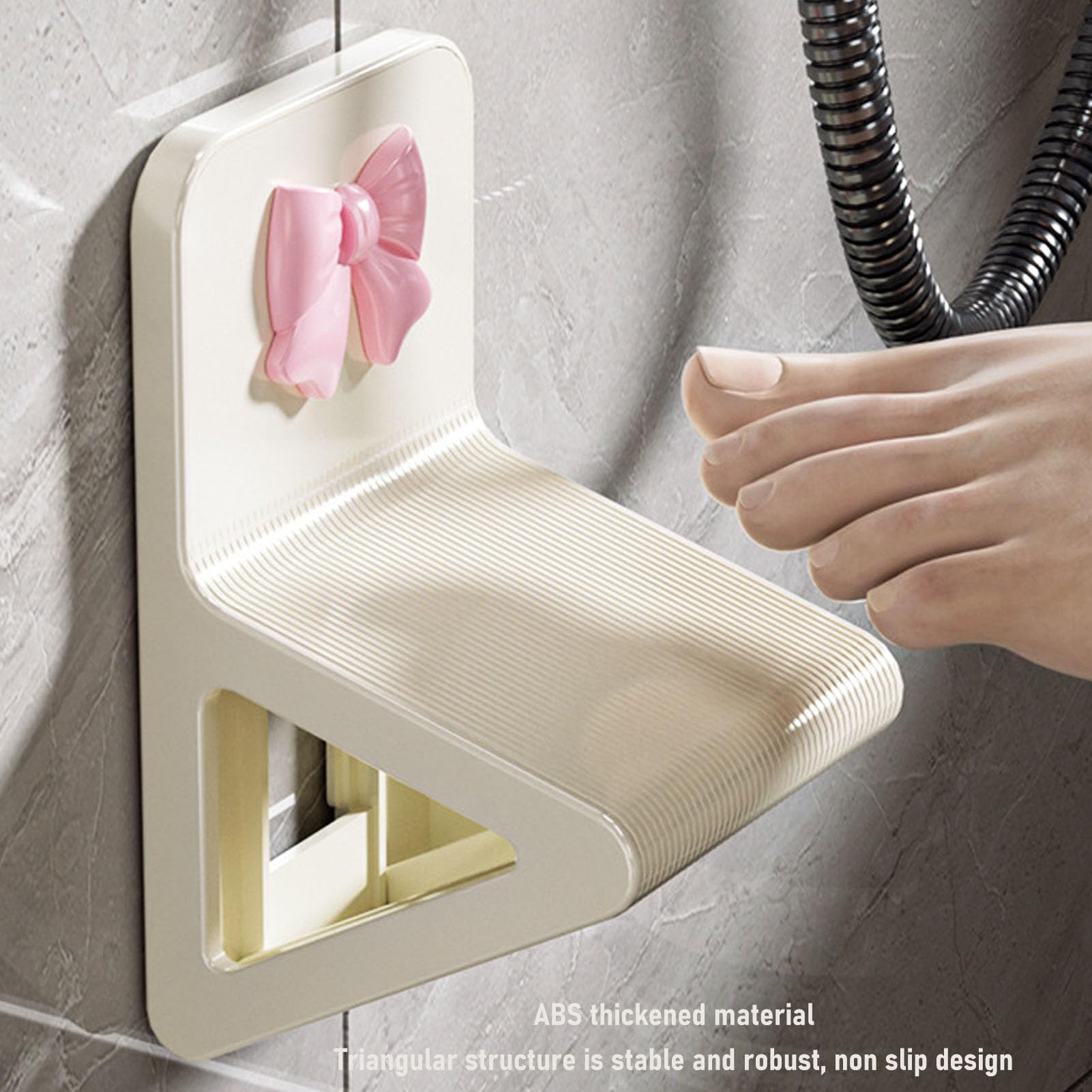 Shower Foot Rest, No Drill Wall Mounted Shower Foot Pedal for Shaving Legs with Adhesive Backing Foldable and Portable for RV Bathroom (Yellow)