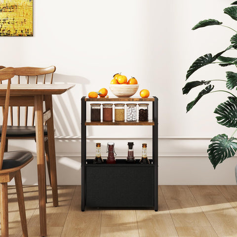IBUYKE Narrow Side Table,Slim End Table with Fabric Basket,Brown TMZ009H