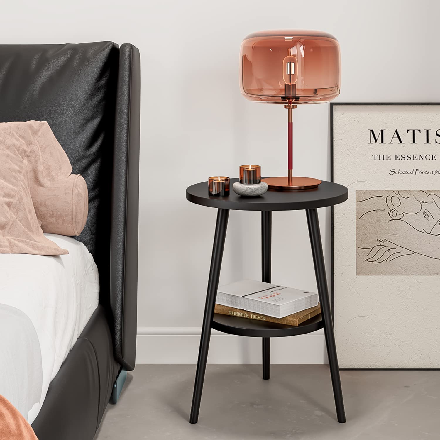 KZOBYD Round Side Table, 2 Tier End Tables With Round Wooden Top, 38 x 55cm
