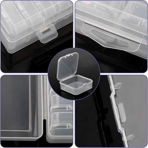 Bhina Pack of 2 Small Storage Boxes (5.5 x 5.5 x 2 cm) Mini Storage Box Made of Clear Plastic Pearl Storage Boxes with Hinged Lid for Beads