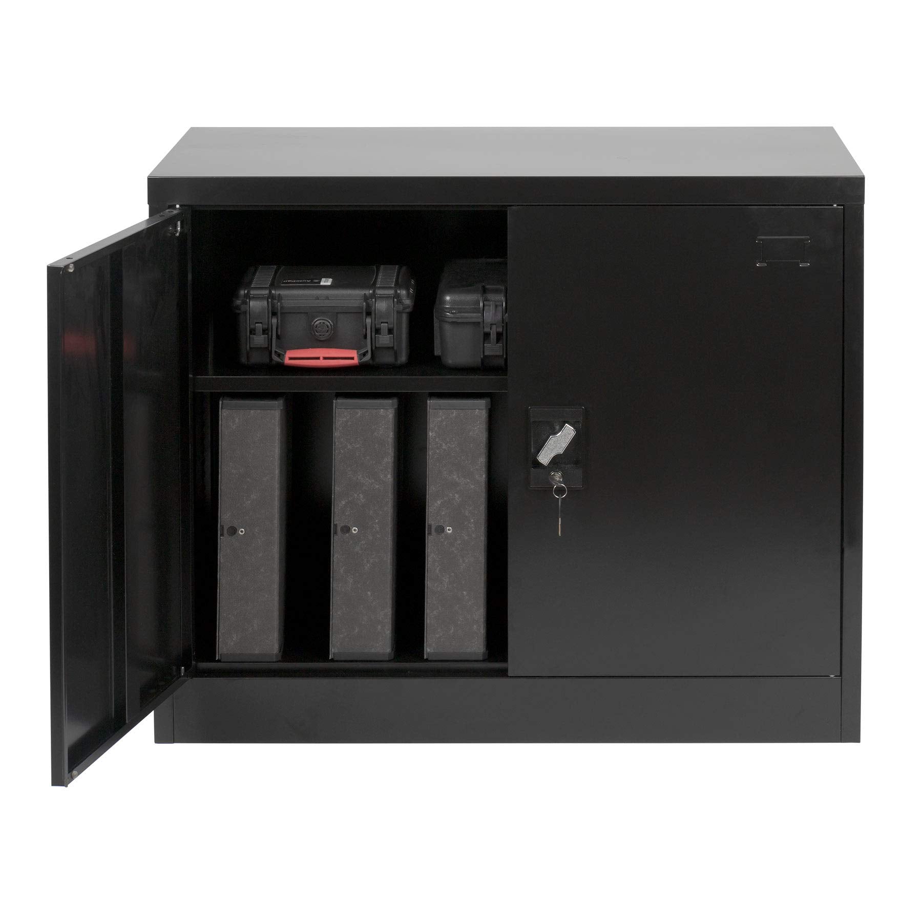 MMT Furniture Designs Black Steel 2 Door Storage cupboard with Lock, 900mm tall