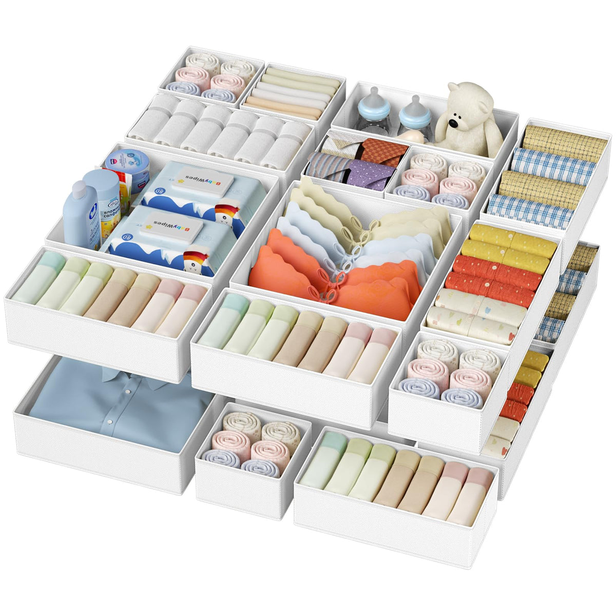 DIMJ 20Pack Underwear Drawer Organiser - Fabric Drawer Dividers for Clothes