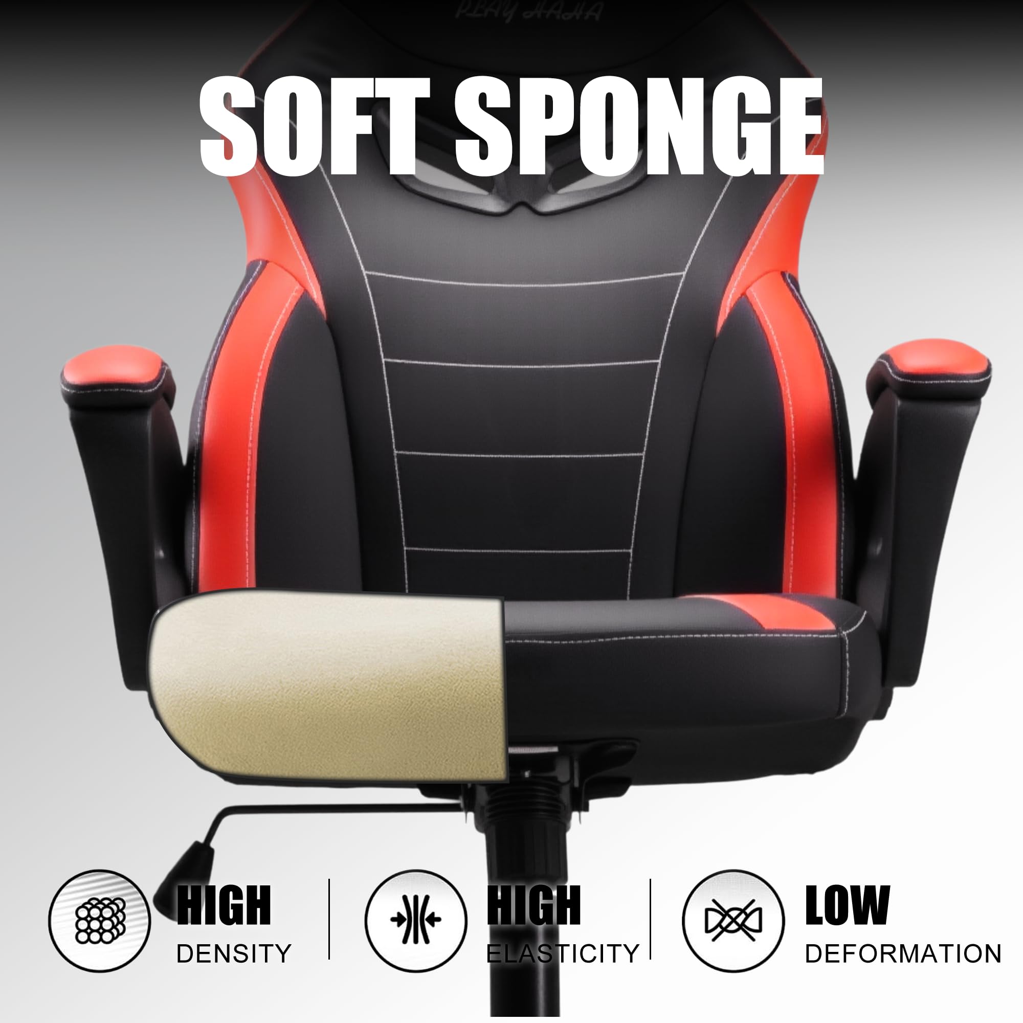 Play haha.Ergonomic high back seat with breathable mesh insert padded armrests tilt adjustment durable base lumbar support Faux leather surface for