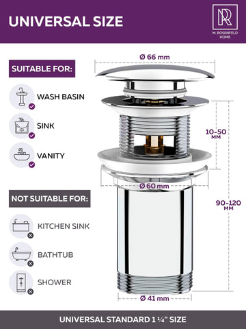 M. ROSENFELD HOME Click Clack Basin Waste - Pop Up Waste for Bathroom Sink Waste Kit with Overflow - Chrome