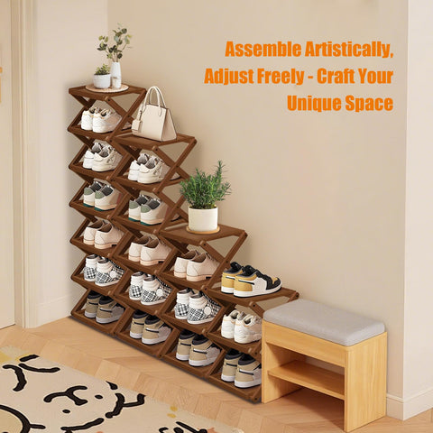 YYW Shoe Rack, Foldable Bamboo Shoes Shelf, Freestanding Shoe Storage Organiser for Entryway, Bedroom, Closet, Hallway - Natural