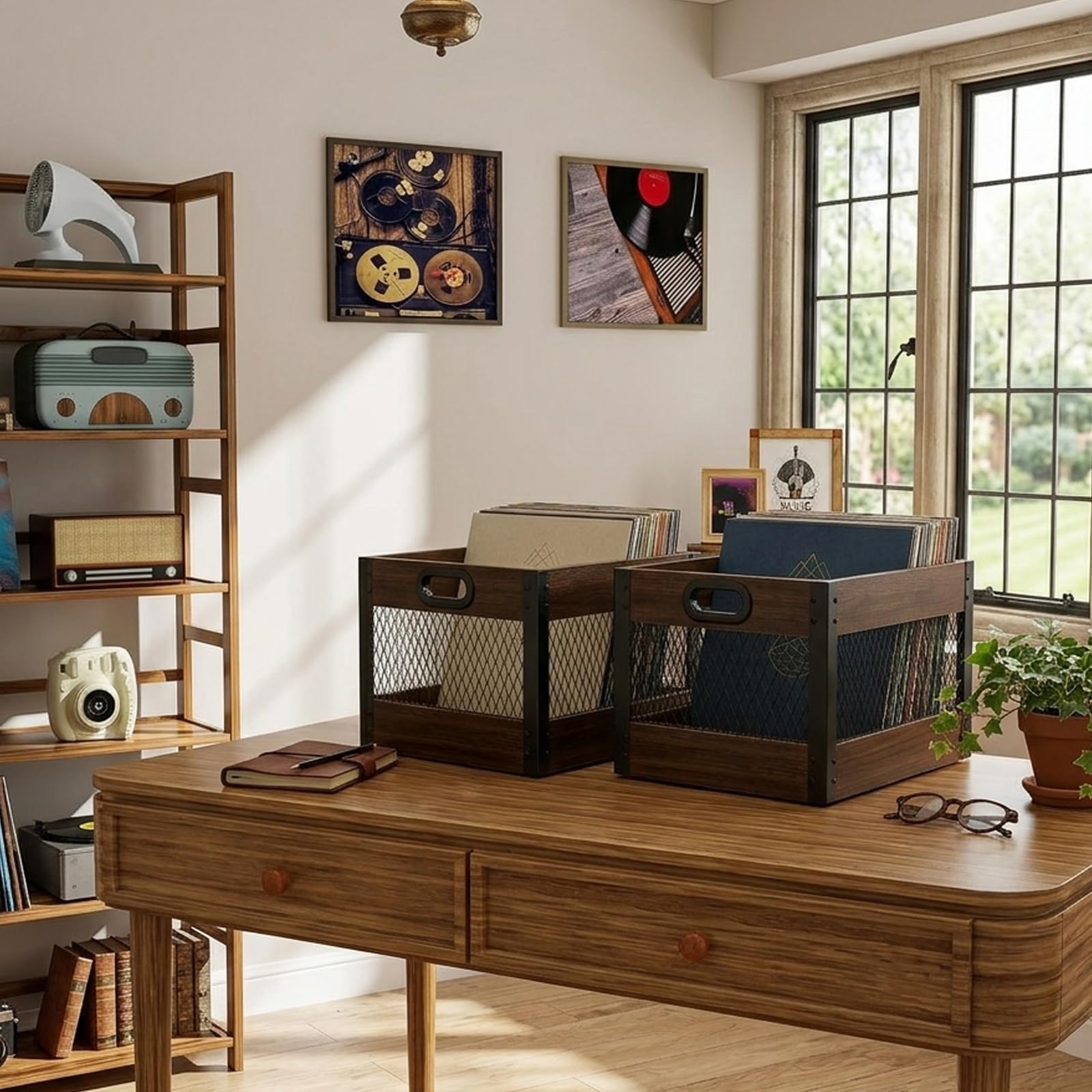 Kryntex Vinyl Record Storage Crate - Wooden LP Storage Box, Classic Cube Holds 60-80 Albums Per Box