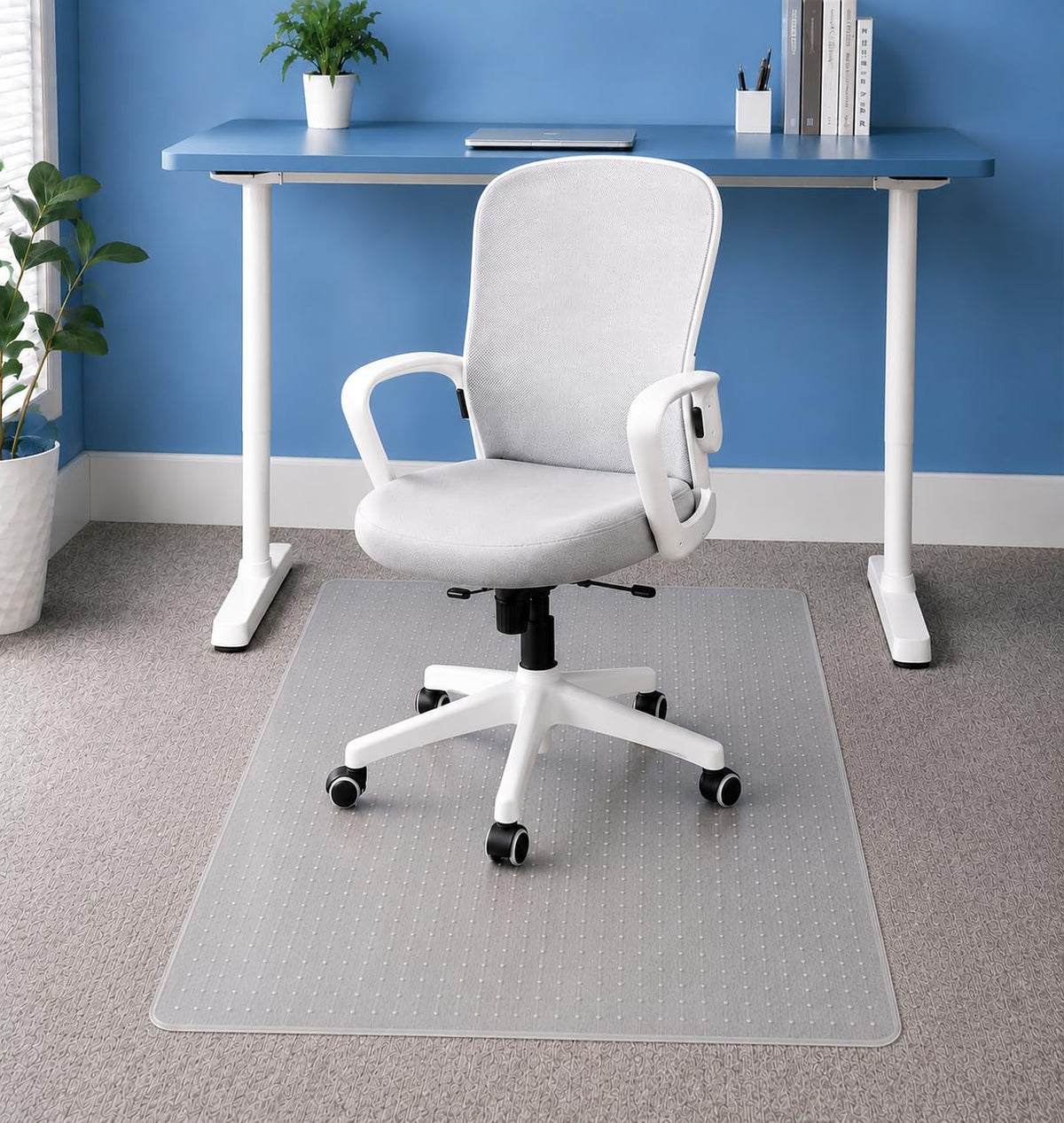 Thickened Office Chair Mat for Carpet, 120×90cm Rectangular, 3mm Thick Clear Heavy Duty Floor Protector with Anti-Slip Particles for Office & Home