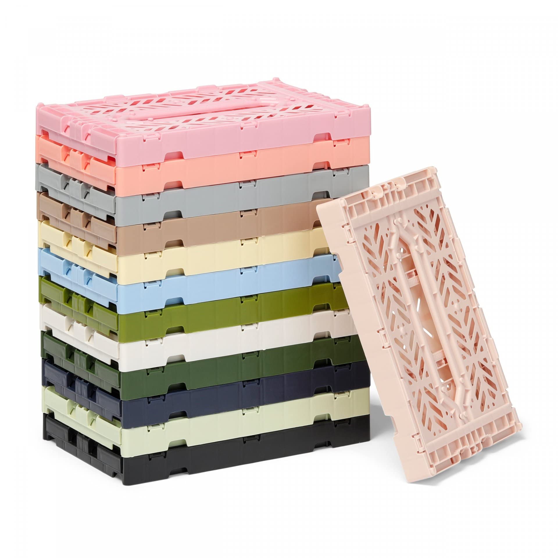 Ay-Kasa Folding Box, Sturdy Plastic Folding Box, Stackable, Stone Grey, Mini (27 x 17 x 11 cm)