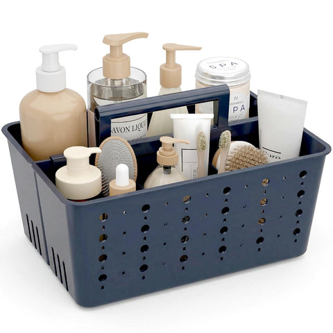 Lifewit Plastic Shower Caddy with Compartments and Handle, Slate Blue