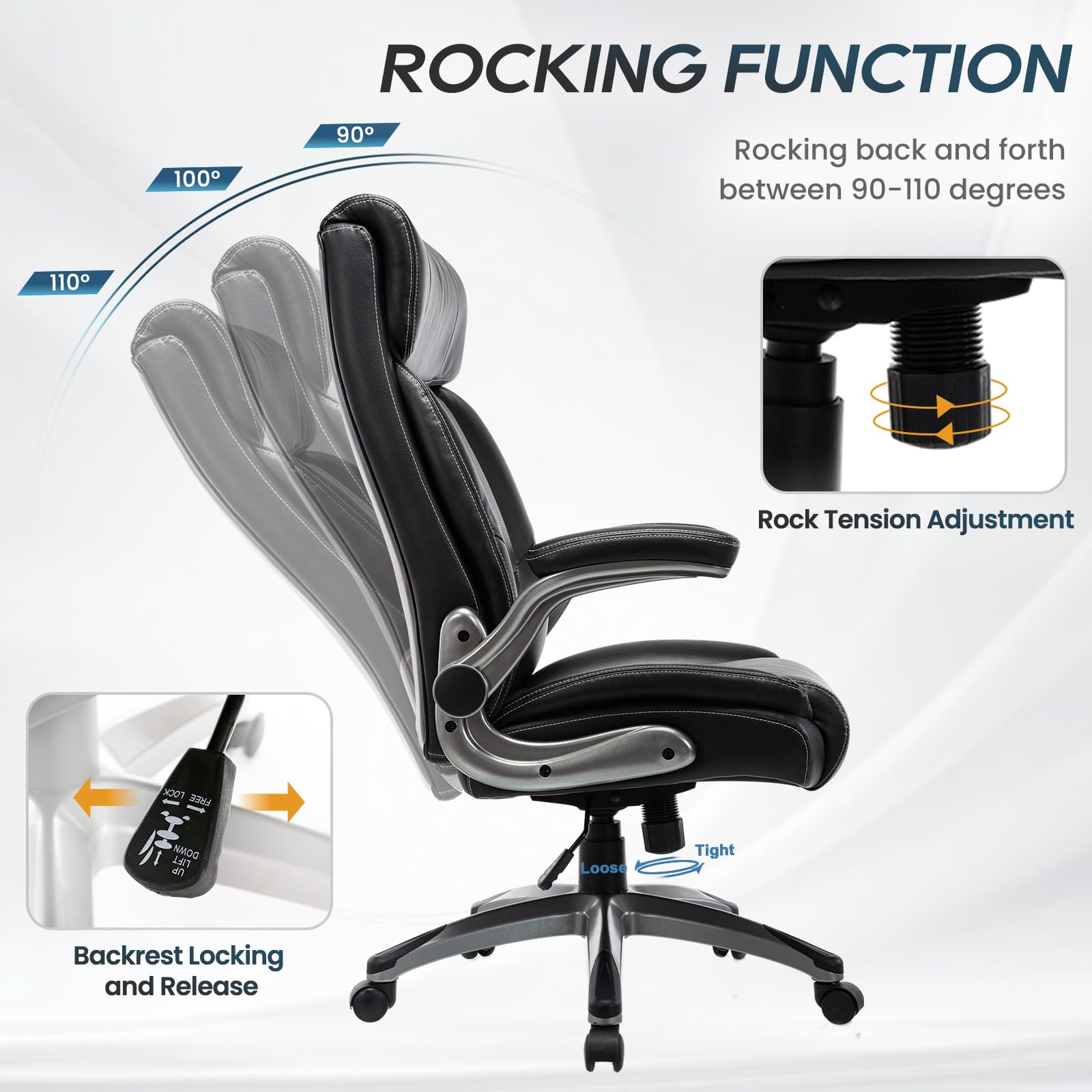 Ergonomic Executive Office Chair with Adjustable Lumbar Support, Flip-up Armrests, Double Padded Seat & Tilt Function