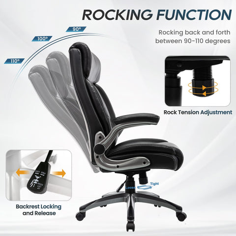 Ergonomic Executive Office Chair with Adjustable Lumbar Support, Flip-up Armrests, Double Padded Seat & Tilt Function