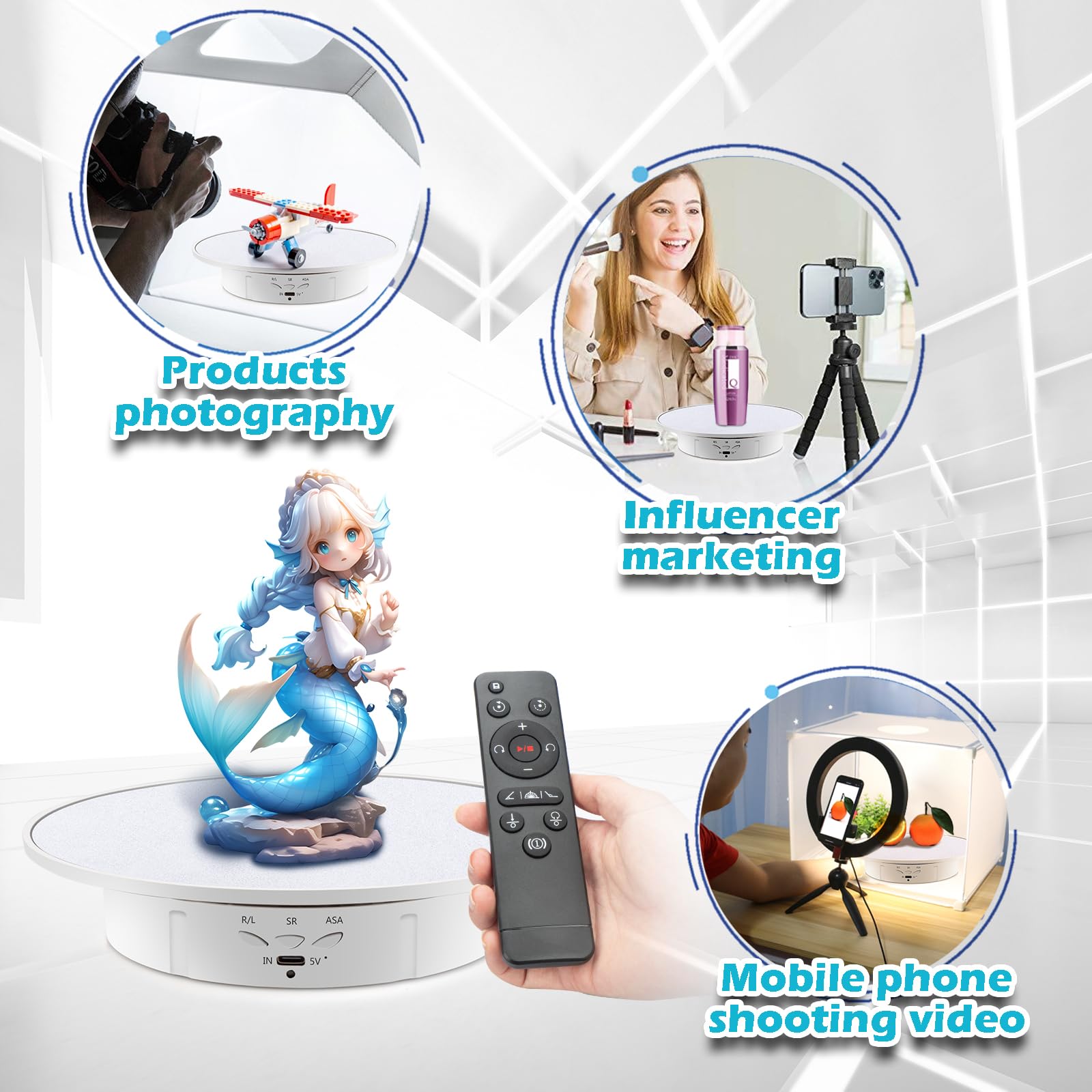 Leadleds Electric Rotation Display Stand, 360 Degree Motorised Photography Turntable for Jewelry, Collectible or Craft fairs Display, Load 5 kg
