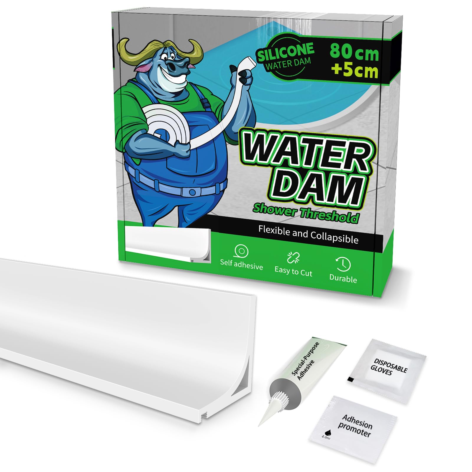 ALITAIYI Wet Room Floor Barrier, Shower Threshold, White, 85 cm