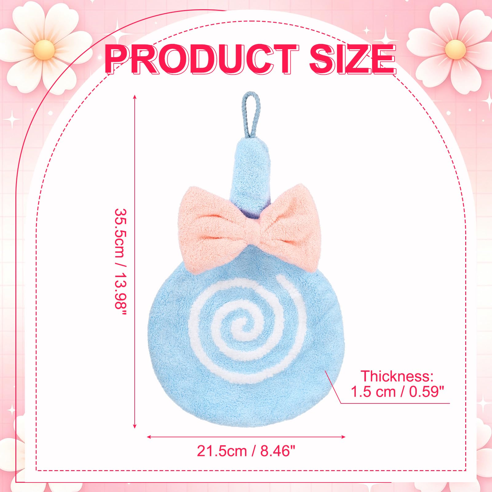 sourcing map Cute Hand Towels, Soft Coral Hanging Hand Towel with Hanging Loop, Lollipop Pattern, Highly Absorbent