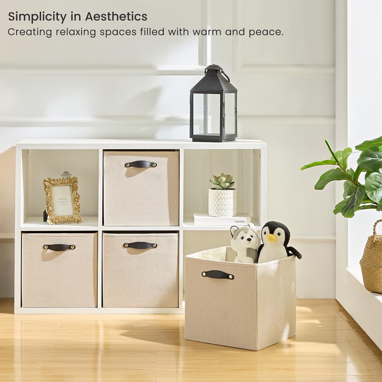 FABINADO Storage Cube | 260g/㎡ Ultra-Fine Linen Cubby Box for Shelf, Bookshelf, Closet, Wardrobe | 30cm Square Drawer Insert Basket | 4 Pack