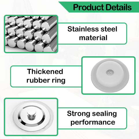2PCS Universal Bath Plug, 40-45mm Bath Plug Replacement, Bathroom Sink Plugs, Sink Stopper, Stainless Steel Bathtub Plugs, Sinks Plugs for Kitchen
