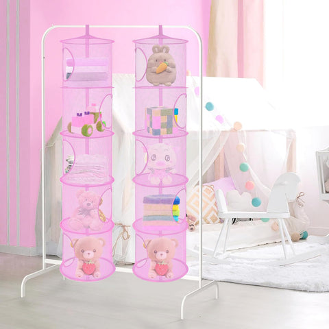ZYETGH 5 Tier Hanging Mesh Storage Basket, 2 PCS Hanging Teddy Storage Net Foldable Soft Toy Storage Hanging Mesh Basket for Cuddly Toys Clothes