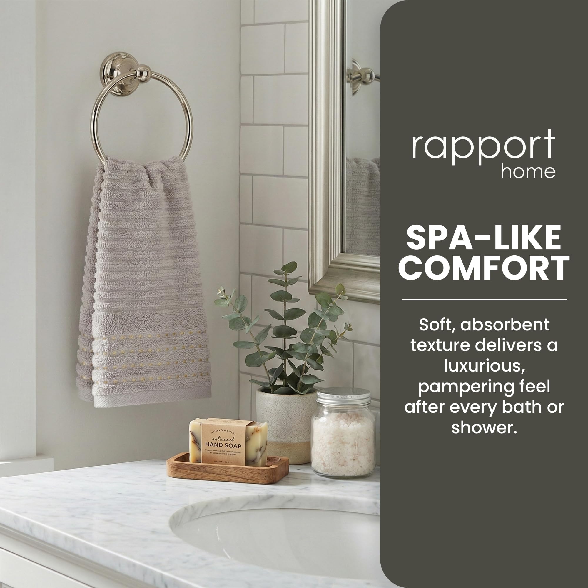 Rapport Home Linear Face Towels 2-Pack | Luxurious 100% Cotton 500gsm Soft Absorbent Face Cloths | Oeko-Tex Certified Bathroom Hand Towels