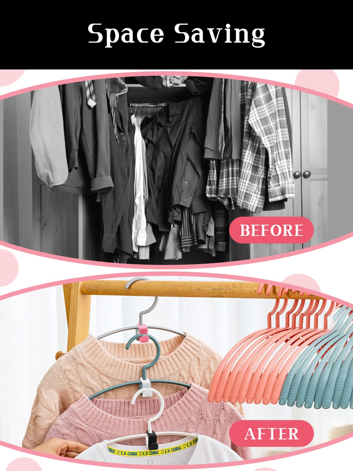 Sinofort 120pc Coat Hanger Connector Hooks Drop Connecting Hooks Multi-Layer Stackable Hanger Extender Clips for Closet Wardrobe Organiser Space
