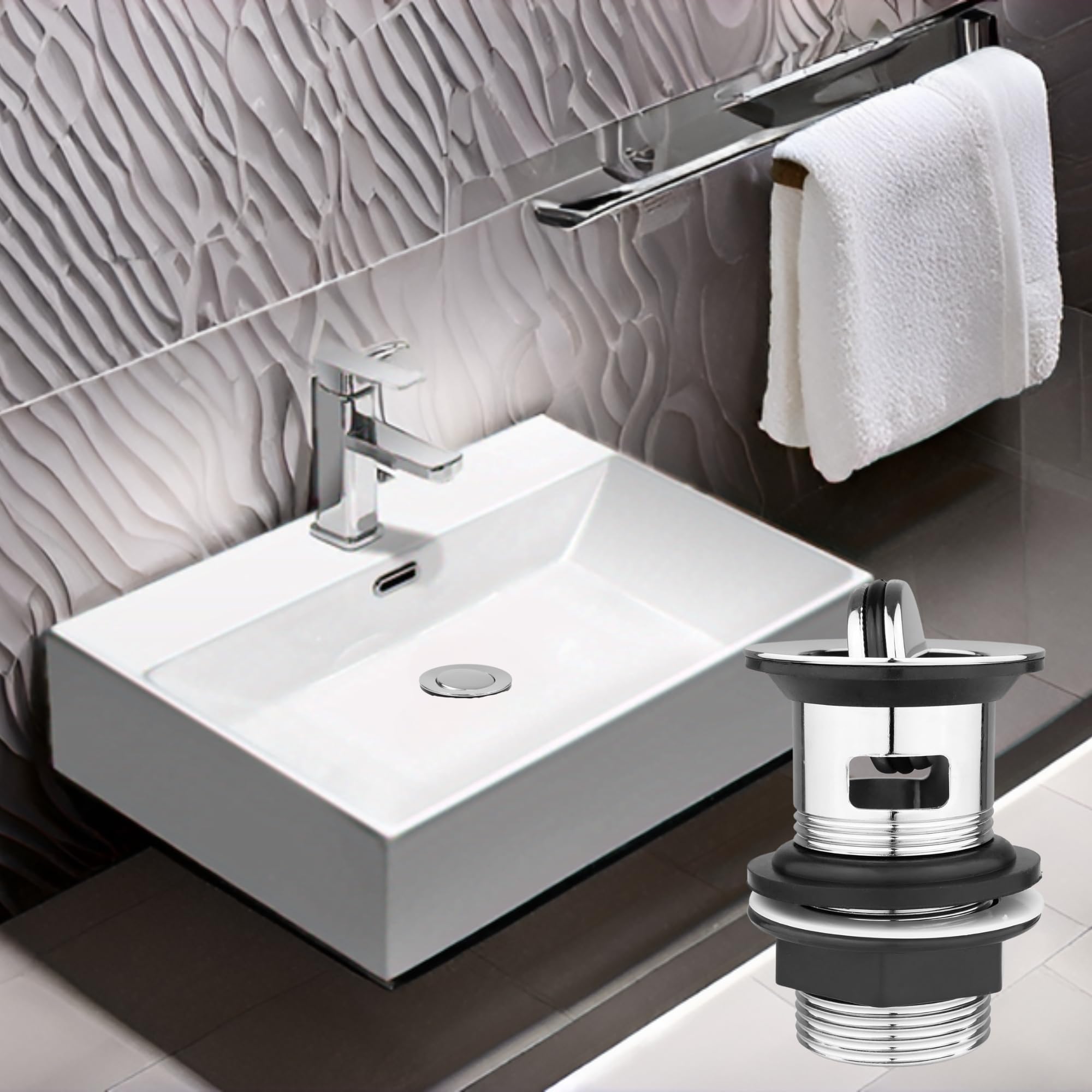 Xcel Home 1x Replacement Slotted Chrome Swivel Top Basin Waste | Brass Sink Basin Plug | Standard G 1 1/4" BSP Connection | Solid Brass Construction