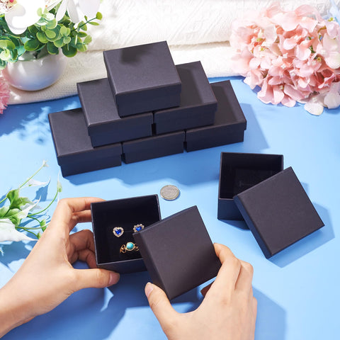 Craftdady 12pcs Black Gift Box Square Cardboard Box with Sponge Jewelry Storage Boxes for Rings Bangle Bracelet Earring Necklace Display