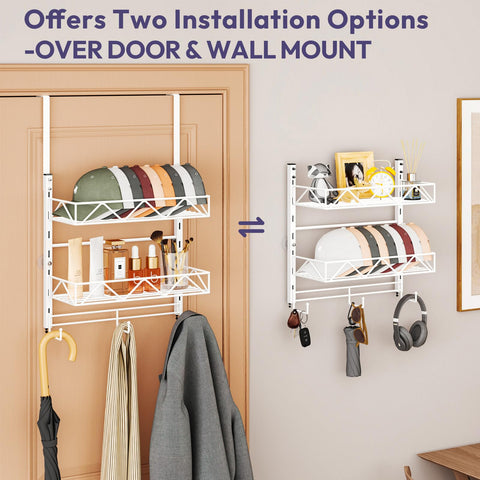 SWTYMIKI 2-Tier Over Door Wall Mount Hat Rack - Baseball Cap Organiser
