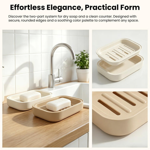 2PCS Double-tiered Soap Dish with Drainage, Moisture- and Mould-Resistant, Minimalist Soap Holder, Removable for Easy Cleaning