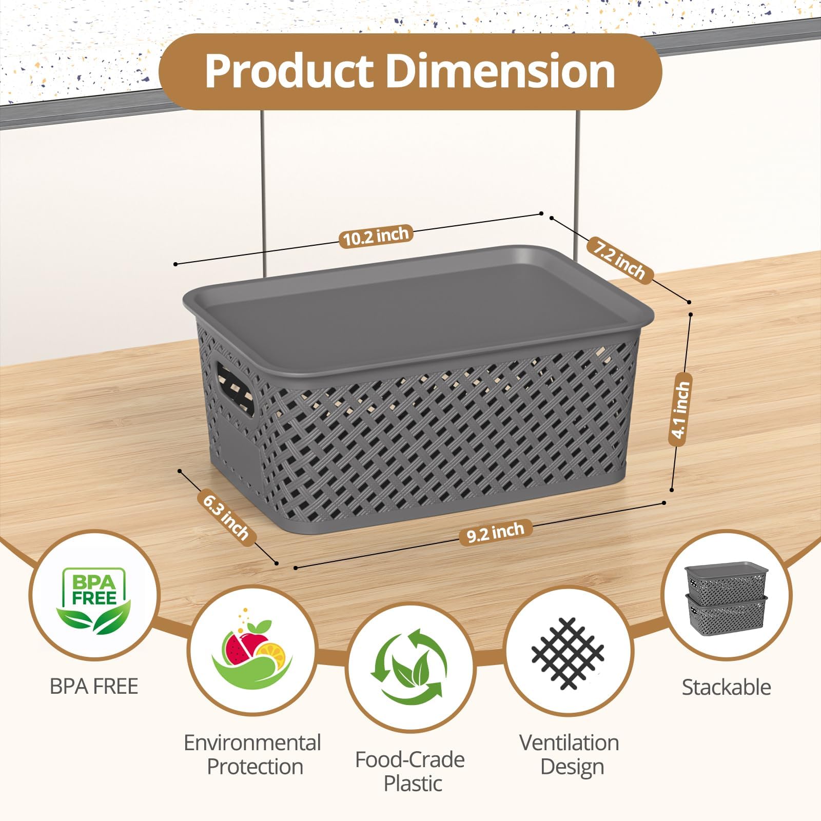 HapiLeap Plastic Storage Baskets With Lid Set of 6 Pack, Storage Boxes for Organizing