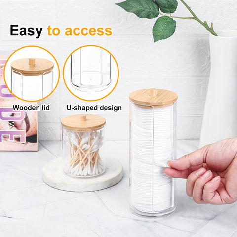 Fulushouxi 2 Pcs Cotton Pad Holder, Cotton Wool Bud/Swab/Ball Holder, Bathroom Qtip Dispenser Jars Canisters Holders for Vanity Cotton Ball Qtip