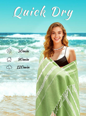 Ouxiaobai Turkish Beach Towel Oversized - 40"x70" Quick Dry Sand Free Thin Beach Towels for Adults, Extra Large Lightweigh Travel Towel(Apple Green)