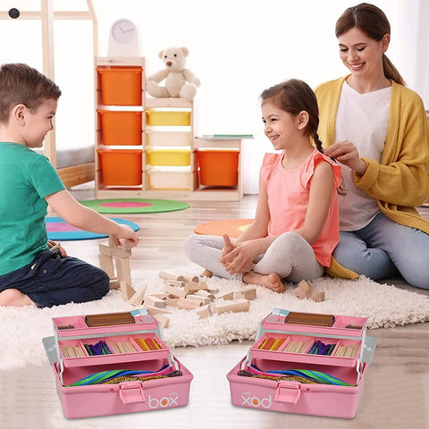Creahaus 12in 3 Layer Multipurpose Storage Box/Craft Storage Boxes With Compartments/Plastic Tool Box/Medicine Storage Box/Hair Accessories