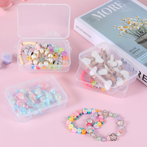 Jeffdad 5 Pcs Mini Plastic Storage Containers Box with Lid, 4x3x1 Inches Clear Rectangle Box for Collecting Small Items, Beads, Game Pieces