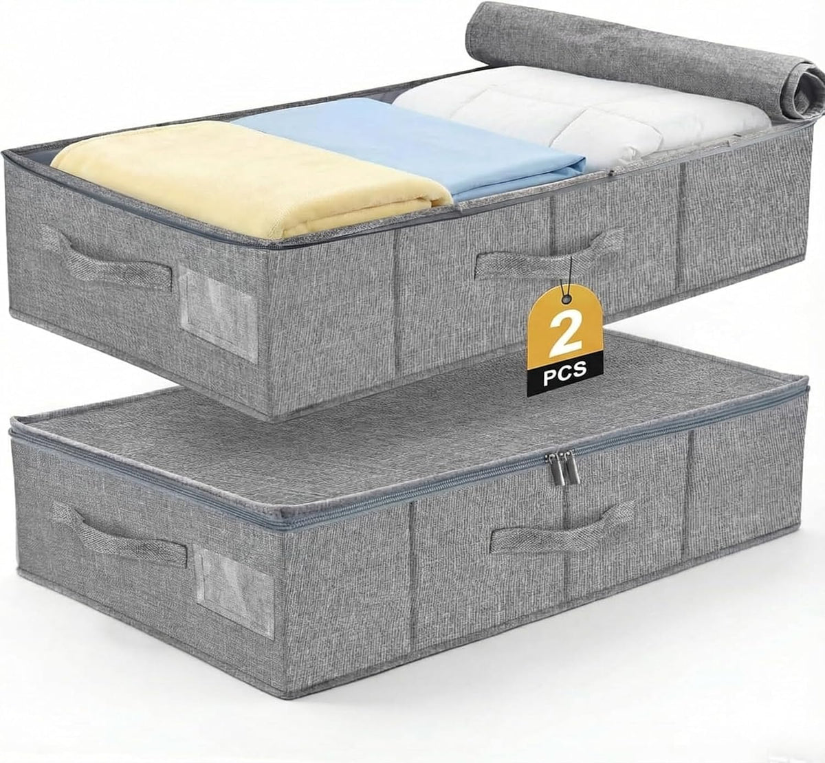 2 Pack Under Bed Storage Box with Lid, 6.7 Inches High,Underbed Storage