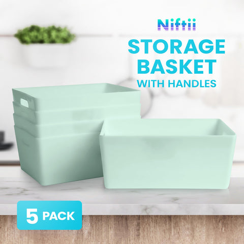 Niftii 5-Pack Plastic Storage Baskets with Sturdy Handles, Lightweight & Durable Design, Ideal for Kitchen, Bathroom, and Cleaning Organisation