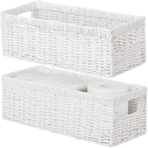 Vagusicc Wicker Storage Baskets with Handle, Handwoven Set of 2 Storage Baskets for Shelves, Wicker Organizer Basket, Toilet Paper Basket