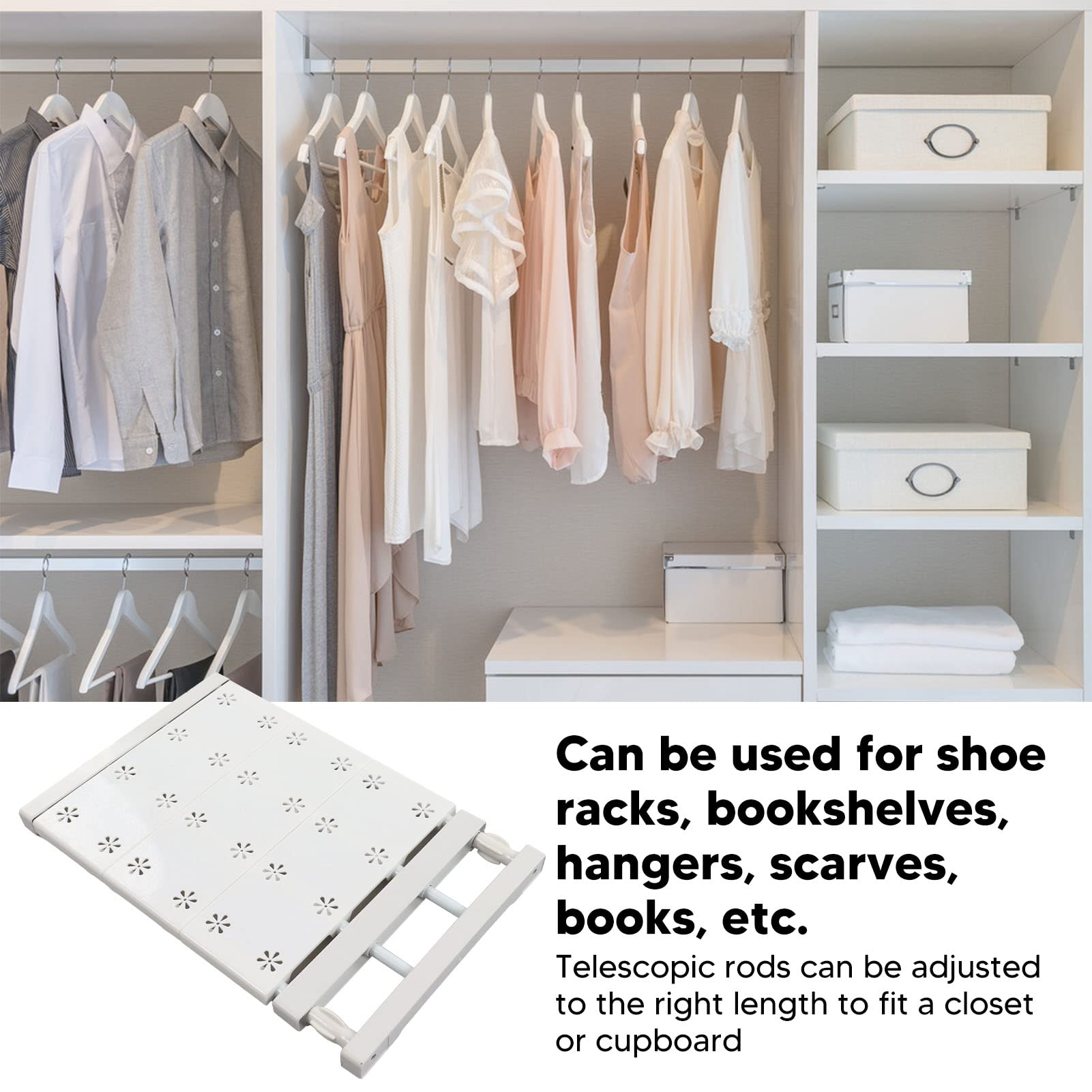 Metal Storage Rack Adjustable Organizer, Expandable Closet Tension Shelf Rod, Expandable Closet Tension Shelf Storage Rack for Cabinet Wardrobe