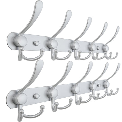 Dseap Coat Rack Wall Mounted - 5 Tri Hooks, Heavy Duty, Stainless Steel, Metal Coat Hook Rail for Coat Hat Towel Purse Robes Mudroom Bathroom