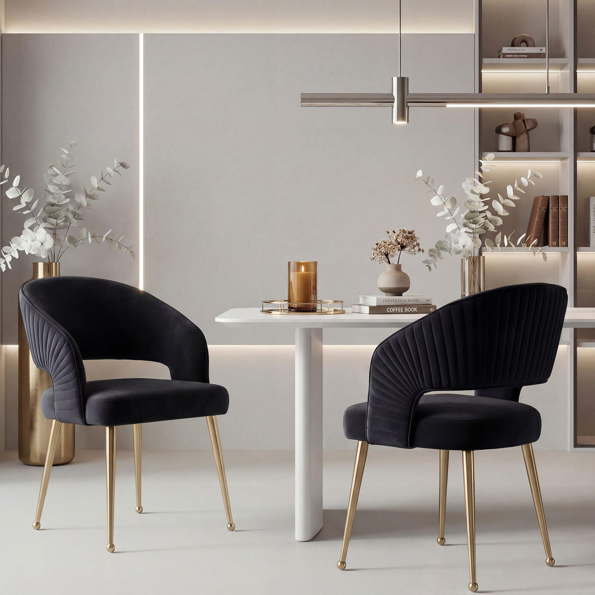 younturn Modern Velvet Upholstered Dining Chairs Set of 2, Comfortable Padded Kitchen Chairs with Armrests