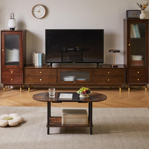 Aibiju Coffee Table, Oval Center Table, Industrial Side Tea Table for Living Room Home Furniture, 35x16x17inch Modern Style