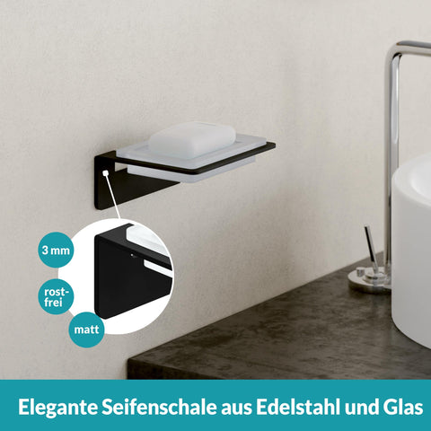 WEISSENSTEIN Soap Dish self adhesive - 100% Stainless steel and glas - Wall mounted bathroom accessories