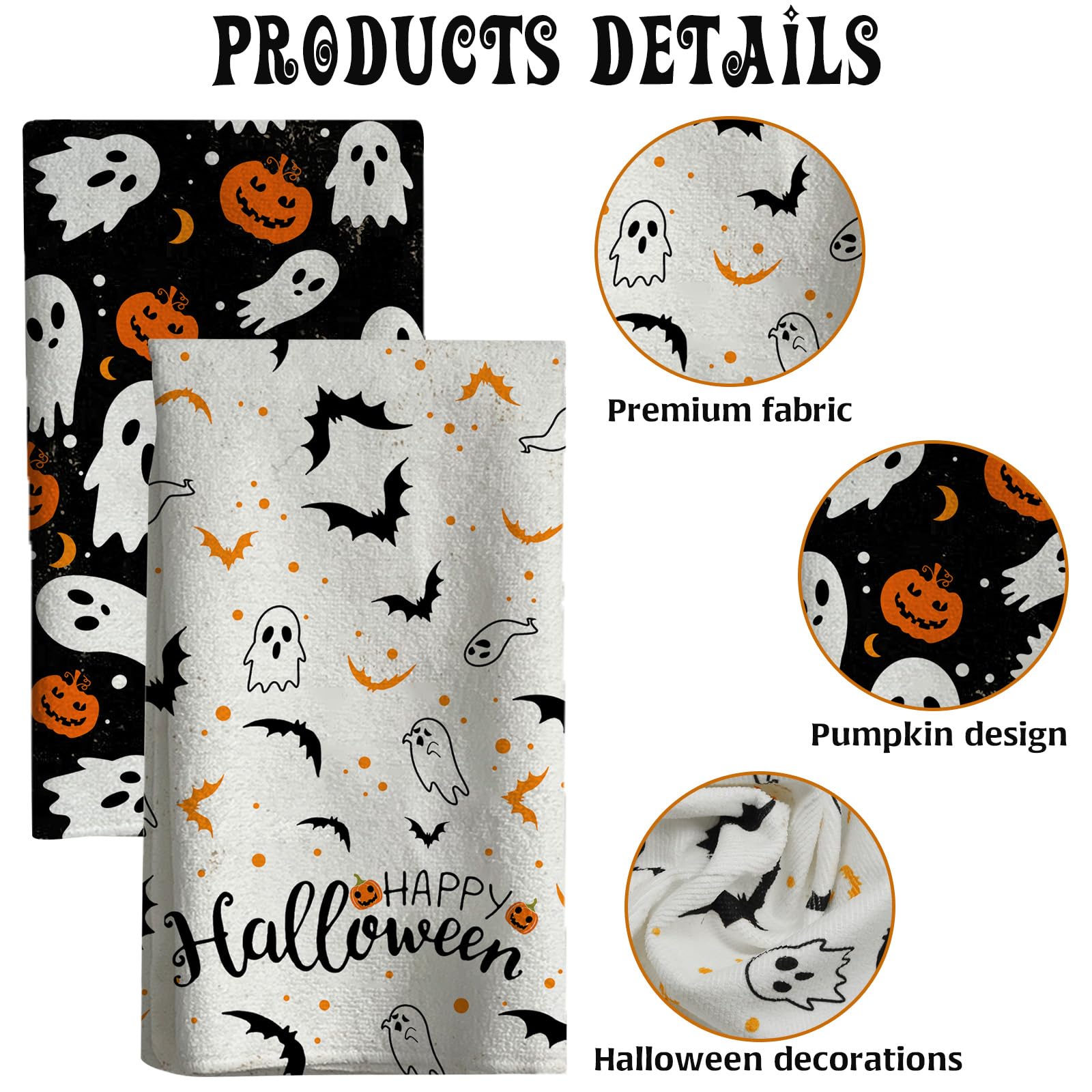 HINGTAI 2Pcs Halloween Kitchen Towels Halloween Hand Towels, 18x26 Inch Drying Cloth Towel Halloween Scary Hand Towels for Kitchen Home