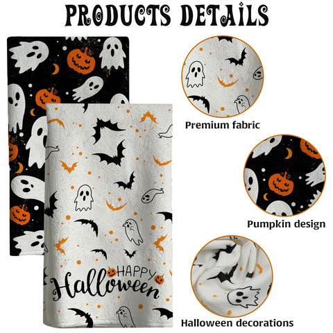 HINGTAI 2Pcs Halloween Kitchen Towels Halloween Hand Towels, 18x26 Inch Drying Cloth Towel Halloween Scary Hand Towels for Kitchen Home