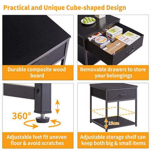 Aibiju Large End Table with Fabric Drawer, Adjustable Storage Shelf 20 inch, Square Tea Table, Dorm Fridge Stand, Large Printer Stand for Office