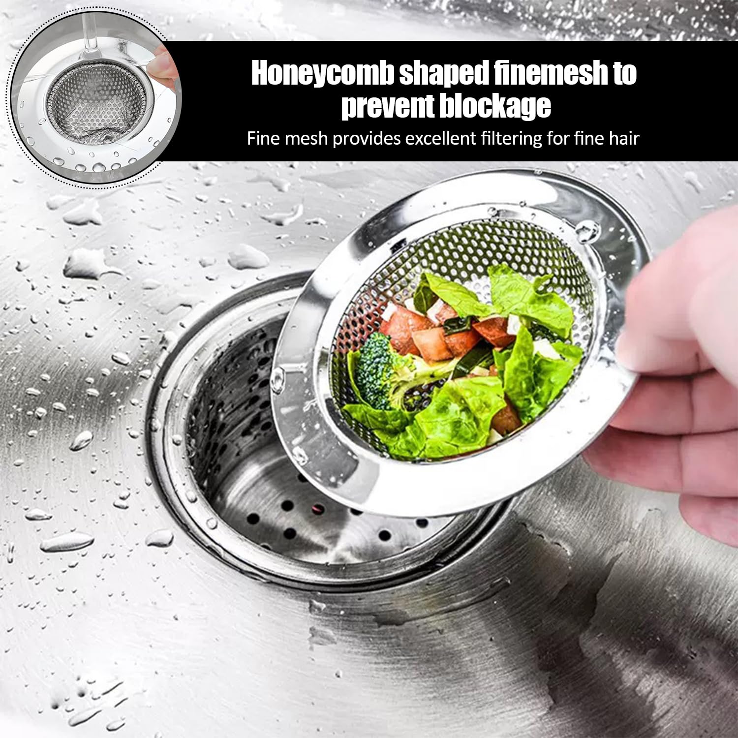 3-Pack Multi-Purpose Drain Strainers - Premium Stainless Steel Mesh Filters for Kitchen/Bathroom Sinks & Bathtubs, Rust-Proof Hair Catchers (Silver)