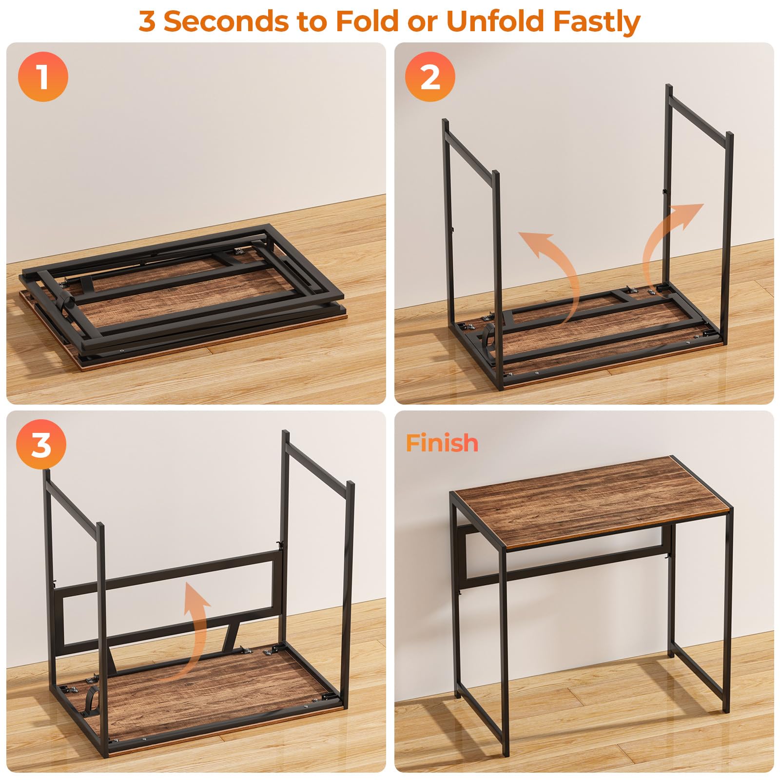 GreenForest Folding Desk 80cm No Assembly Required for Small Space, Brown